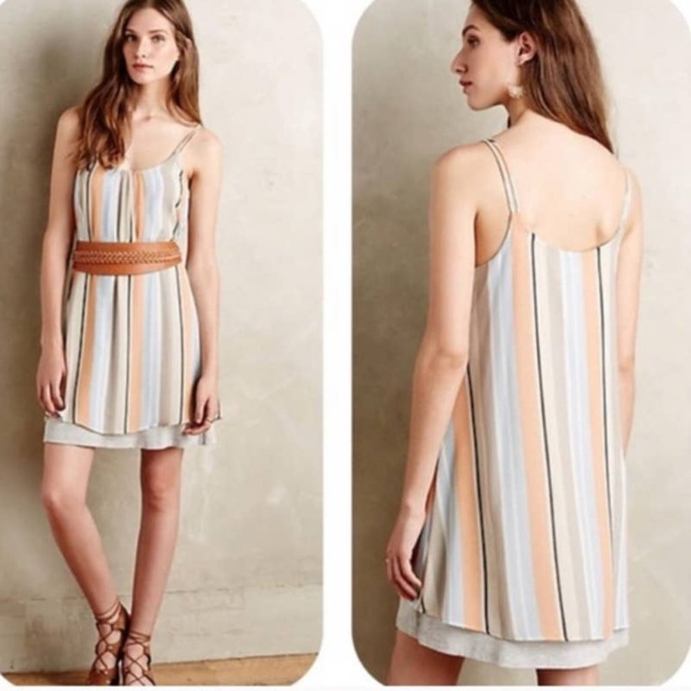 Anthropologie Dolan Multicolored Silky Striped Layered Dress Size Medium